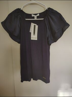 Nine West Deep Navy Flutter Sleeve Top